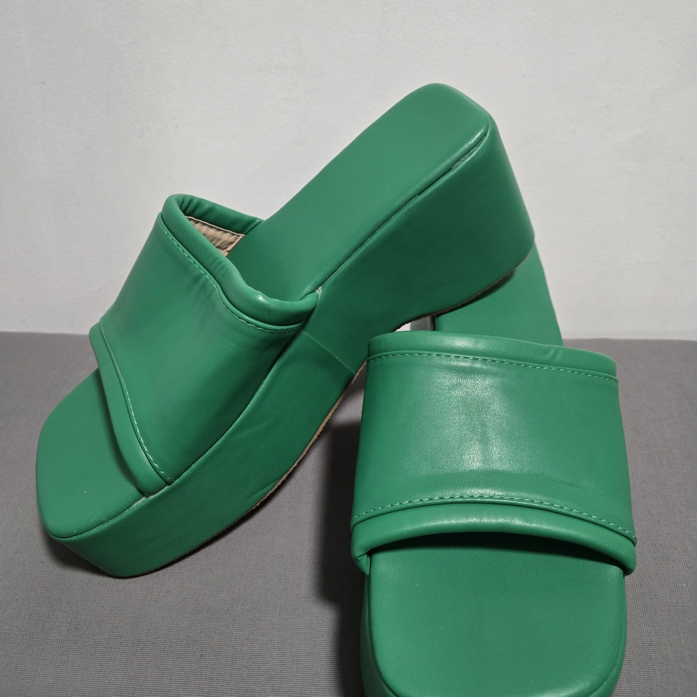Green Platform Slide Sandals - Women's Chunky Mule